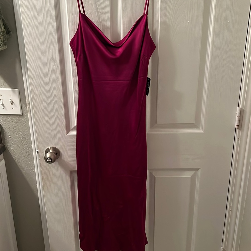 NWT Express medium midi dress satin drape neck